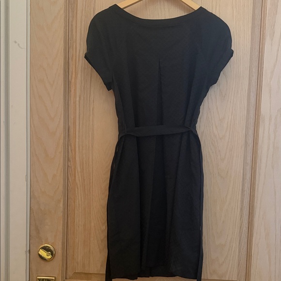 Club Monaco Black Short-Sleeve Midi Dress with Waist Tie - Picture 3 of 3